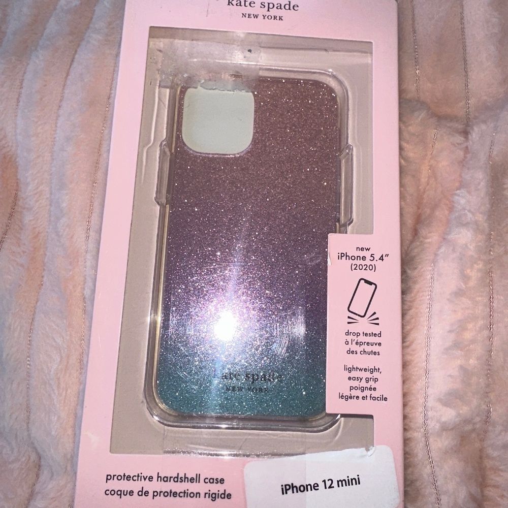 Kate Spade Hardshell Case iPhone 12 Mini Ombre Glitter Pink Purple. Q